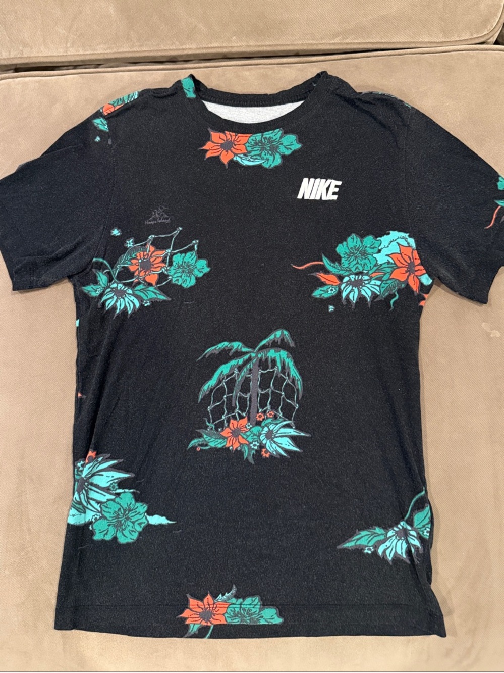 Nike Black Tee with Teal and Orange Floral Pattern